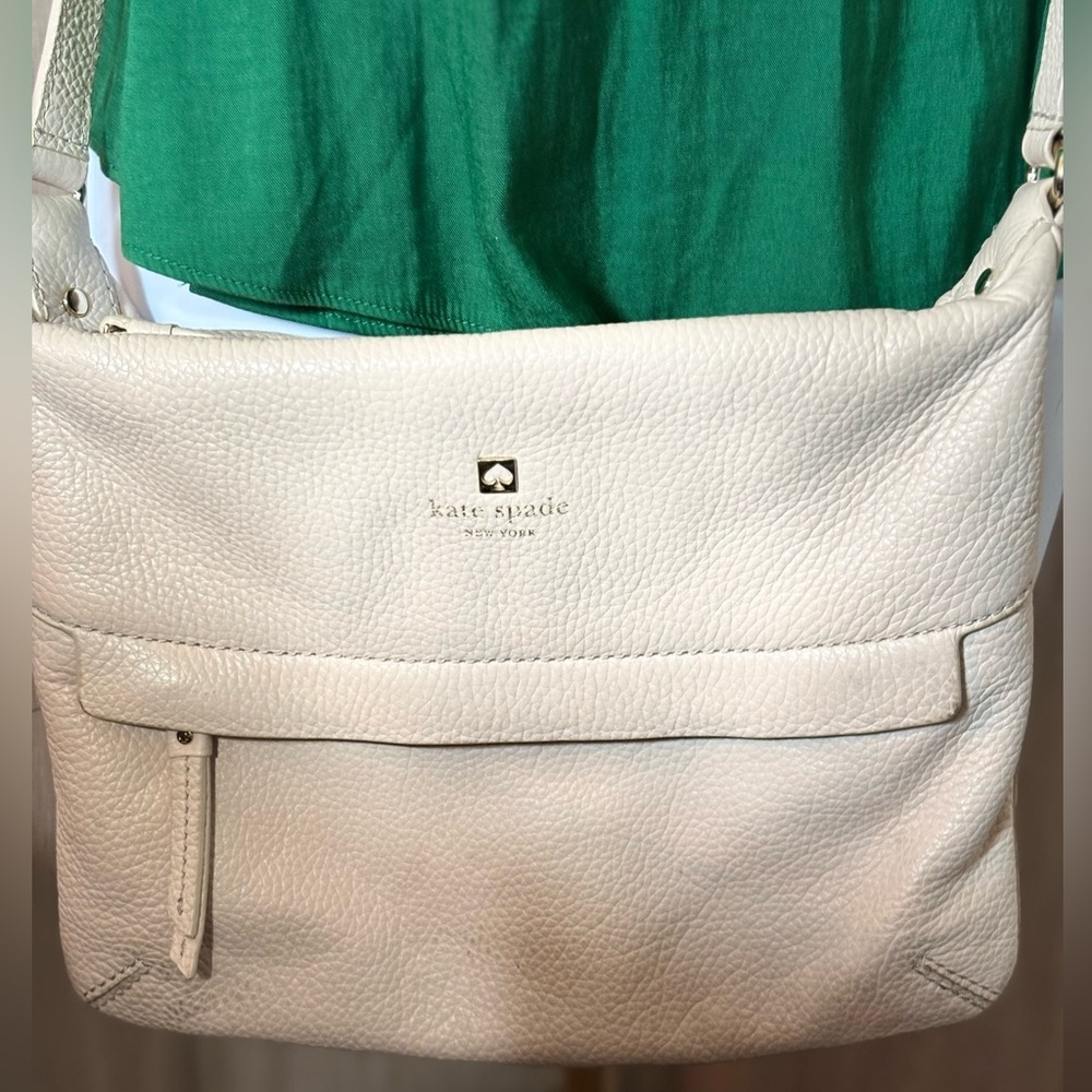 kate spade Cream Pebbled Leather Shoulder Crossbody Bag with Front Pocket
